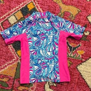 Lilly Pulitzer Pink and Blue Kids Swim Rashguard